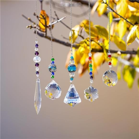Set 5 PCS Window Hanging Crystal Suncatcher Beads Chain Sphere Chandelier Lamps - Picture 5 of 7